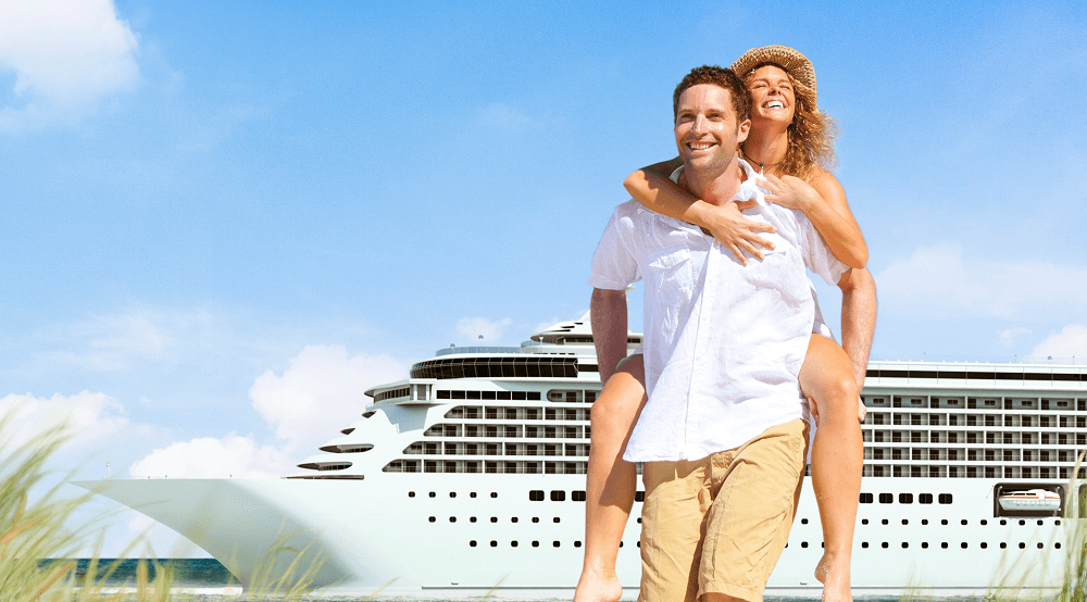 Happy couple enjoying cruise holiday